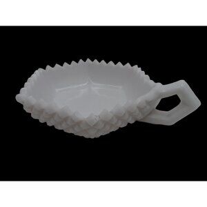 Westmoreland Milk Glass English Hobnail Candle Holder or Candy Dish with Handle